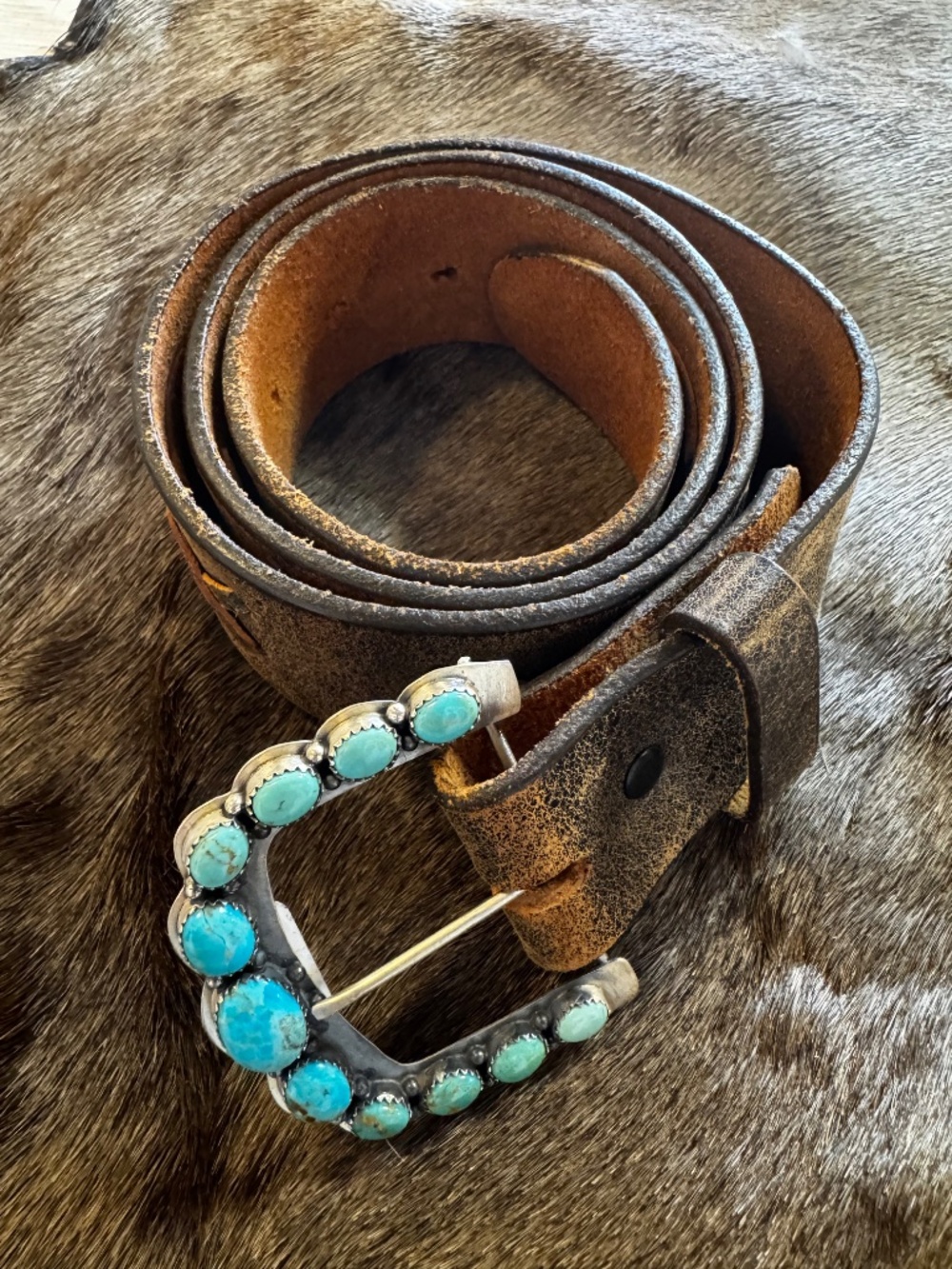 Genuine Turquoise and Sterling Silver Belt Buckle - Picture 3 of 3